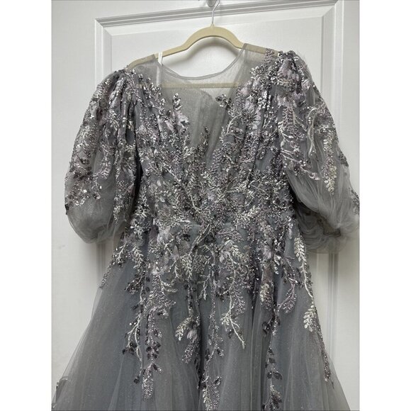 Mac Duggal Size 14 Gray 20475 Sequin Beaded Evening Midi Cocktail Dress $698 New - Picture 5 of 9